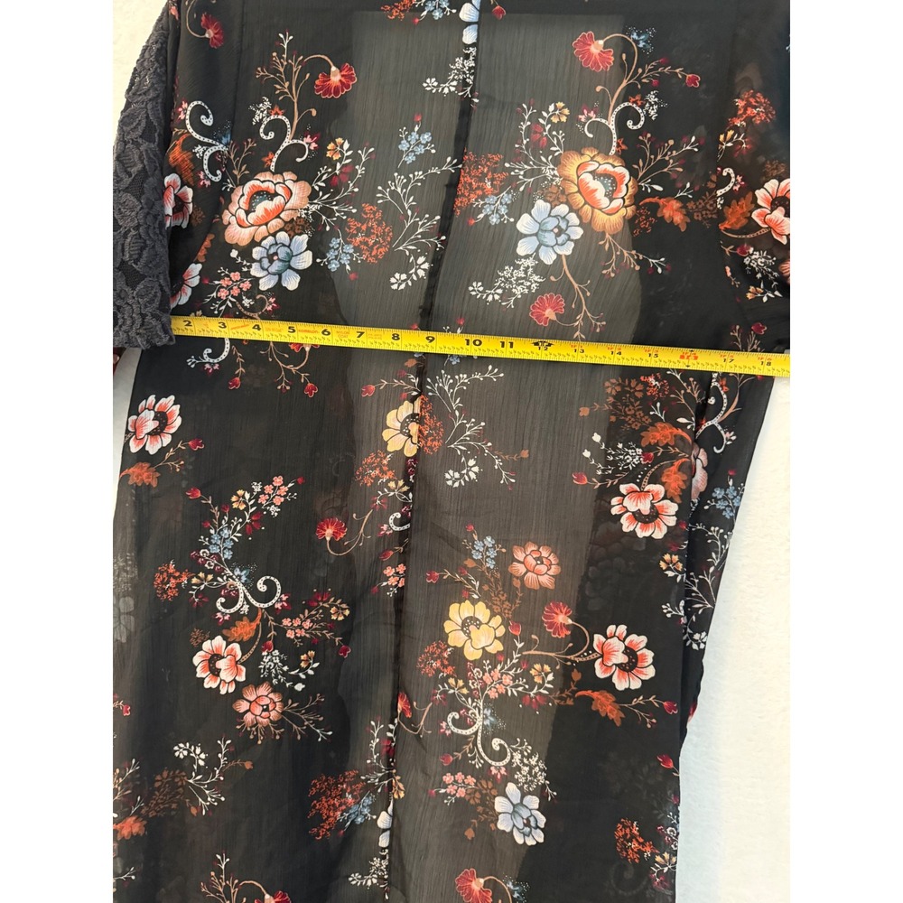 American‎ Eagle Floral Kimono Womens Medium Black Sheer Lace Trim Chiffon Wrap